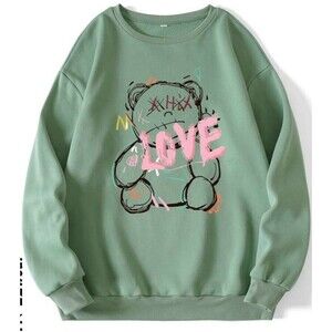 SHEIN EZwear Letter And Cartoon Graphic Thermal Lined Drop Shoulder Sweatshirt